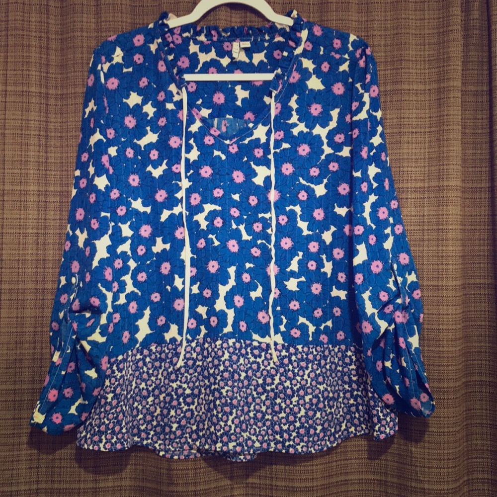 Elle XL Blue and Lavender Floral Blouse